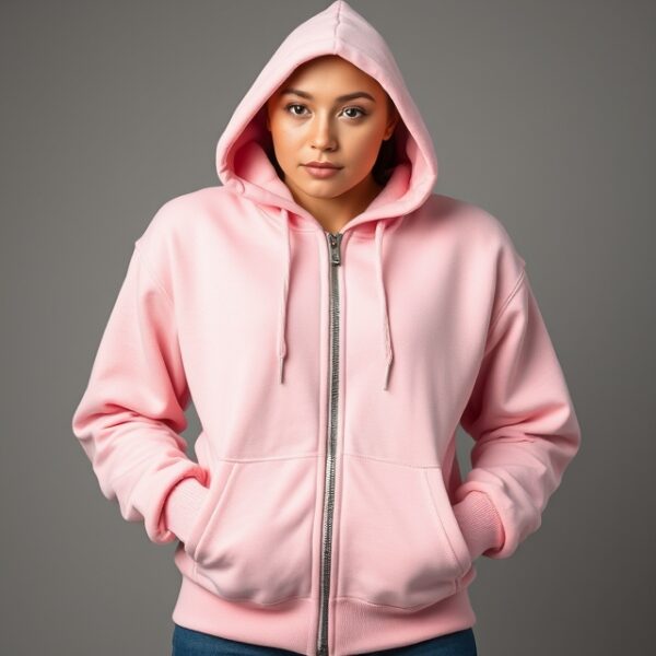 Baby Pink Zipped Hoodie for Women - Cozy Winterwear